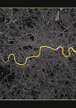 London Triptych Map Screen Prints | Black And Gold, 4 of 5