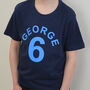 Personalised Birthday Name And Number Kids T Shirt, thumbnail 2 of 4