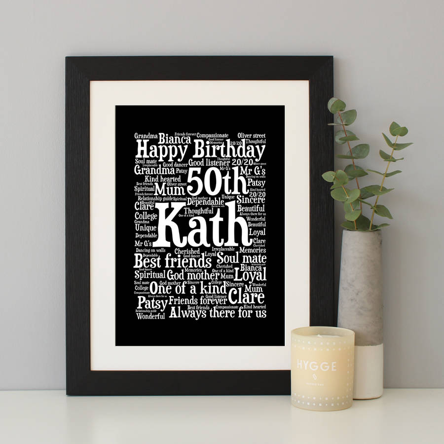 Personalised 50th Birthday T Word Art Print By Hope And Love