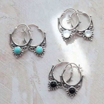 Sterling Silver Gemstone Drop Hoop Earrings, 3 of 8
