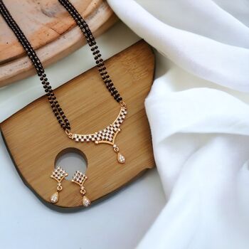 Zircon Mangalsutra Black Beads Earring And Necklace, 3 of 4