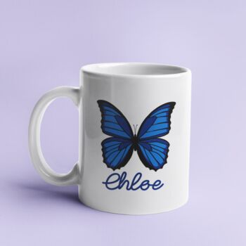 Blue Butterfly Mug, Personalised Butterfly Mug, 2 of 3