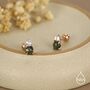 Sterling Silver Moss Agate And Cz Screw Back Stud Earrings With Ball Backs, thumbnail 3 of 12
