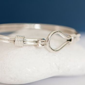 Heavy Sterling Silver Rope Stirrup Loop Bangle, 3 of 7