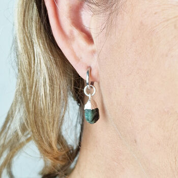 Birthstone Huggie Small Hoops Sterling Silver Earrings, 2 of 5