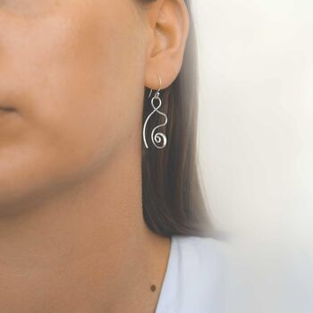Sterling Silver Twirling Ribbon Dangly Earrings, 2 of 4