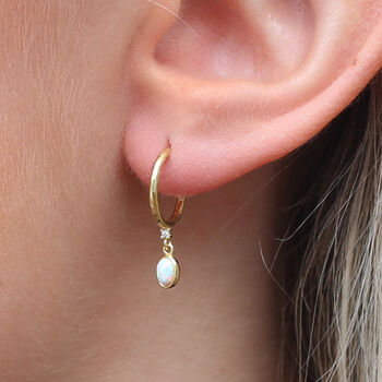 18ct Gold Plated And Opal Hoop Earrings, 2 of 6
