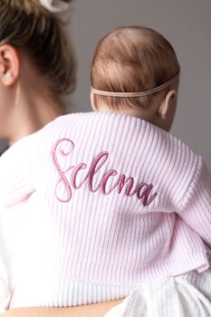 Pink Personalised Embroidered New Baby Name Cardigan, 2 of 12
