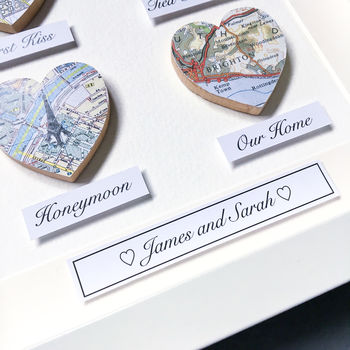 Personalised Map Hearts Story Picture | Wedding Gift, 4 of 11