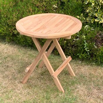 50cm Round Teak Wood Folding Garden Table, 2 of 2