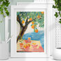 Sunny Citrus Seaside Picnic Orange Juice Art Print, thumbnail 1 of 4