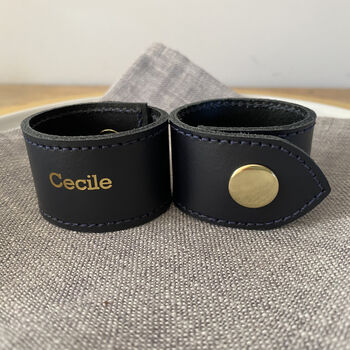 Navy Personalised Leather Napkin Rings, 3 of 6
