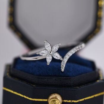 Cz Flower Open Ring In Sterling Silver, 2 of 12