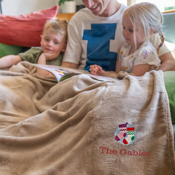 Personalised Christmas Blanket Featuring Embroidered Stockings, 3 of 10