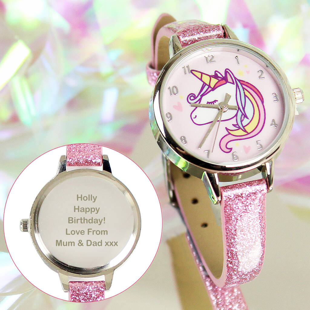 Personalised Unicorn Watch With Pink Glitter Strap, 1 of 5