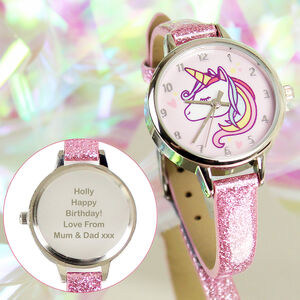 Personalised Unicorn Watch With Pink Glitter Strap By Oli & Zo