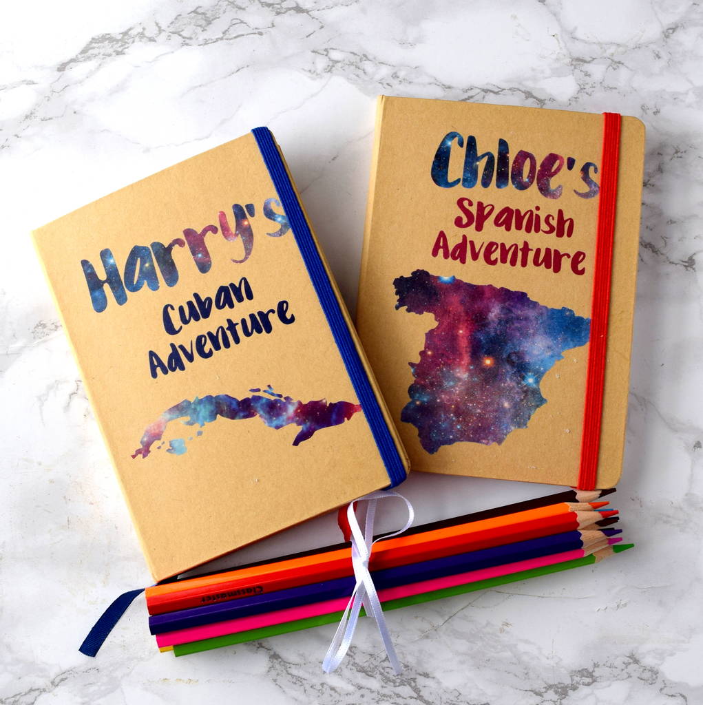 Personalised Kids Travel Journal With Pencils, 1 of 2