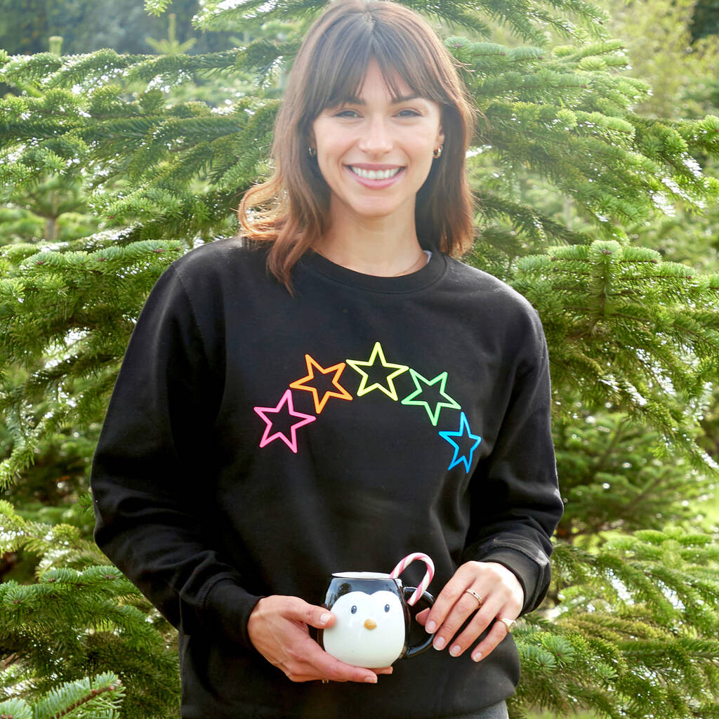 Neon Rainbow Stars Christmas Sweatshirt Jumper, 1 of 7
