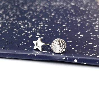 Full Moon And Initial Star Silver Mismatched Earrings, 7 of 11