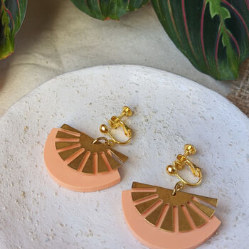 Clip On Earrings Art Deco Fan Sunburst, 2 of 5