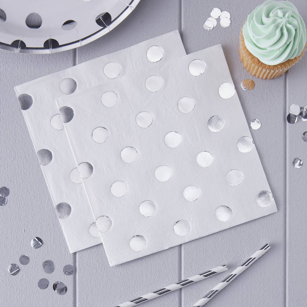 White And Silver Foiled Polka Dot Paper Napkins, 1 of 3