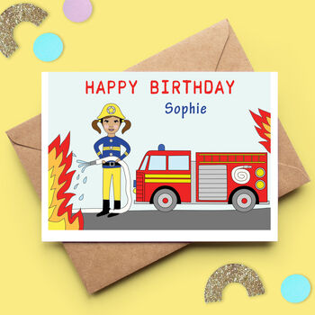 Personalised Firefighter Child Birthday Card, 2 of 5