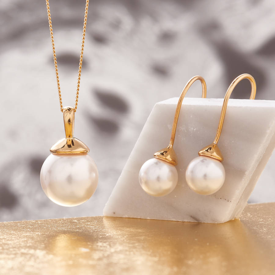 Pearl Necklace And Earring Set In Gold Vermeil, 1 of 5
