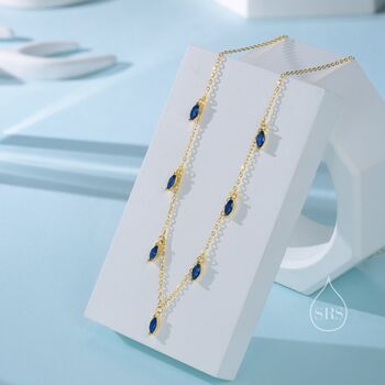 Sapphire Blue Cz Marquise Pendant Necklace, 8 of 11