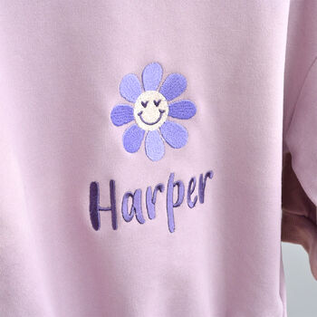 Personalised Mauve Sweatshirt Romper With Flower, 2 of 6