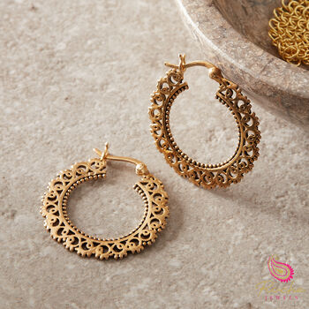 Skinny Gold And Silver Filigree Ethnic Boho Hoop Earrings, 10 of 11