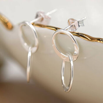 Sterling Silver Moving Linked Hoop Earrings, 2 of 8