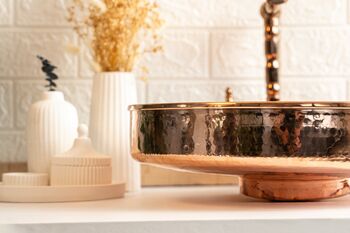 Verdigris Patina Solid Copper Vessel Sink, Artisan Round Basin For Kitchen And Bathroom, 8 of 8