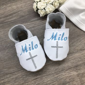Personalised Coloured Cross Christening Shoes, 3 of 6