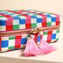 Multi Bright Checkerboard Linen Travel Jewellery Case, thumbnail 3 of 7