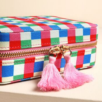 Multi Bright Checkerboard Linen Travel Jewellery Case, 3 of 7