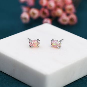 Pink Opal Oval Stud Earrings In Sterling Silver, 2 of 12
