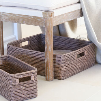 Marbury Taupe Rectangle Rattan Storage Basket, 2 of 4