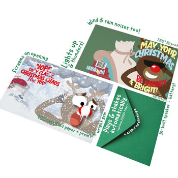 Funny Christmas Card With Chaotic Screaming, Shaking And Light Up Rudolph, 11 of 12