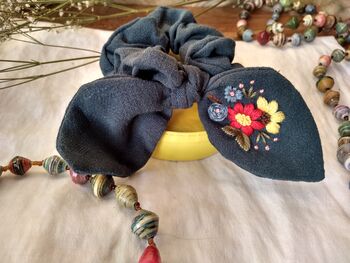 Bunny Bow Scrunchies With Embroidered Flower, 9 of 11