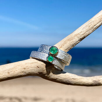 May Birthstone Ring Emerald In Textured Sterling Silver And 9ct Gold, 4 of 8