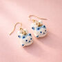 Cat Charm Drop Earrings With Cherry Blossom Detail, thumbnail 1 of 2