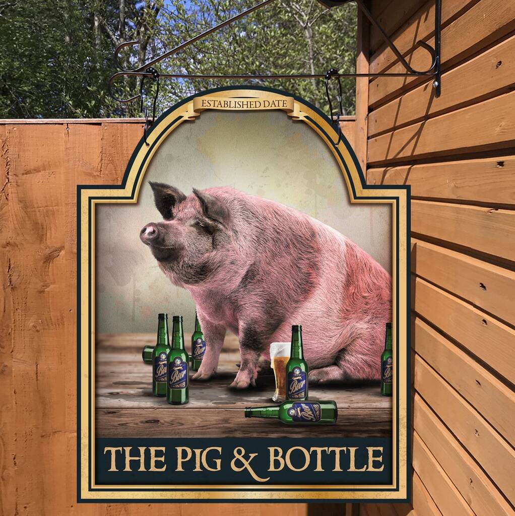 The Pig And Bottle. Personalised Bar Sign, 1 of 9