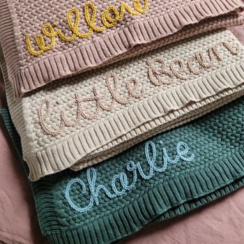 Hand Embroidered Baby Name Blanket, 3 of 5
