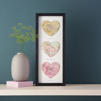Three Personalised Map Heart Print, 7 of 12