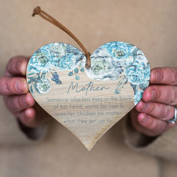 Blue Peony Mother Mini Heart Oak Wall Hanging, 4 of 7