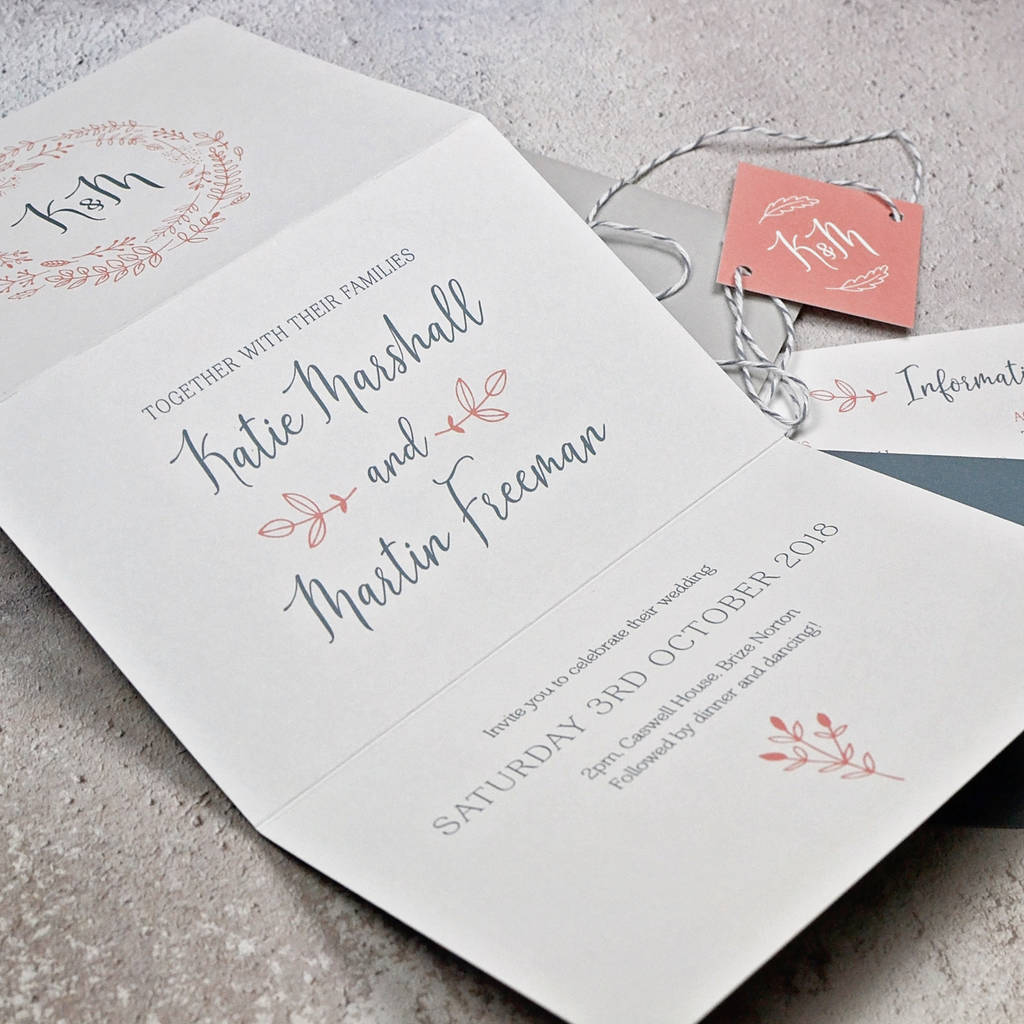 Personalised Simple Foliage Wedding Invitation Set By Littlebird Weddings | notonthehighstreet.com