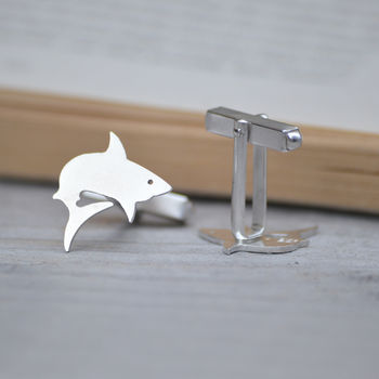 Shark Cuff Links In Sterling Silver, Handmade In The UK, 2 of 5