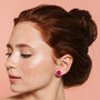 Mini Round Stud Earrings In Hot Pink Glitter, thumbnail 2 of 4
