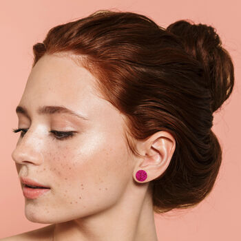 Mini Round Stud Earrings In Hot Pink Glitter, 2 of 4