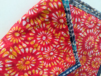 Quilted Sari Fabric Placemats, Cotton Sari Dining Table Mats, Set Of Two Mats, Fair Trade, 2 of 6